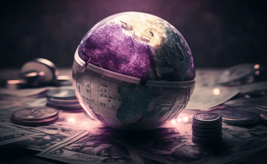 globe on top of money in different currencies