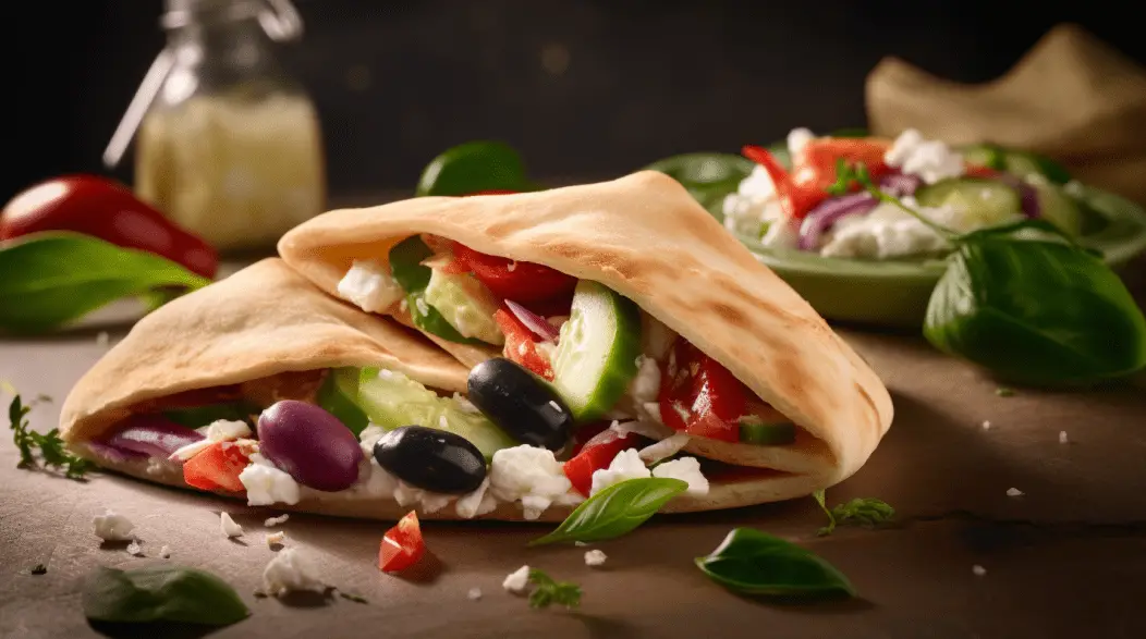 Greek salad pita pockets on table