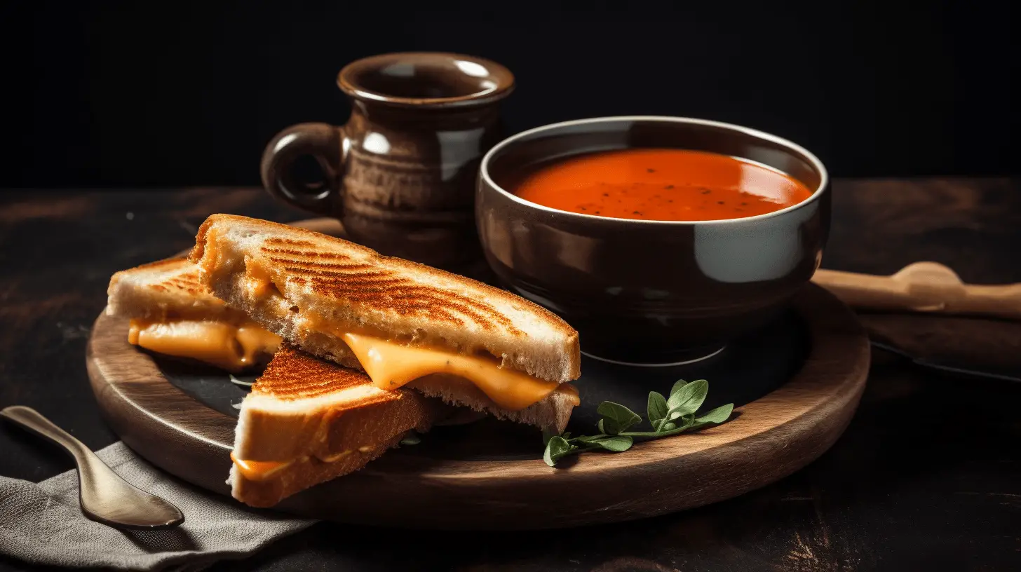 grilled cheese and tomato soup on platter