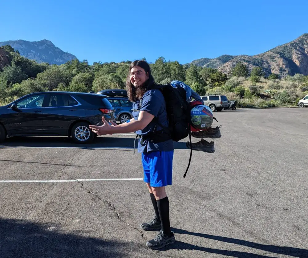 Jared wearing backpack before Big Bend hike