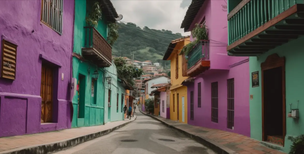 Streets of Colombia with mountains in the background