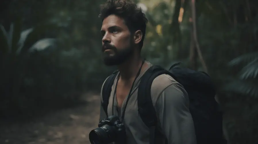 digital nomad photographer that is backpacking in the jungle