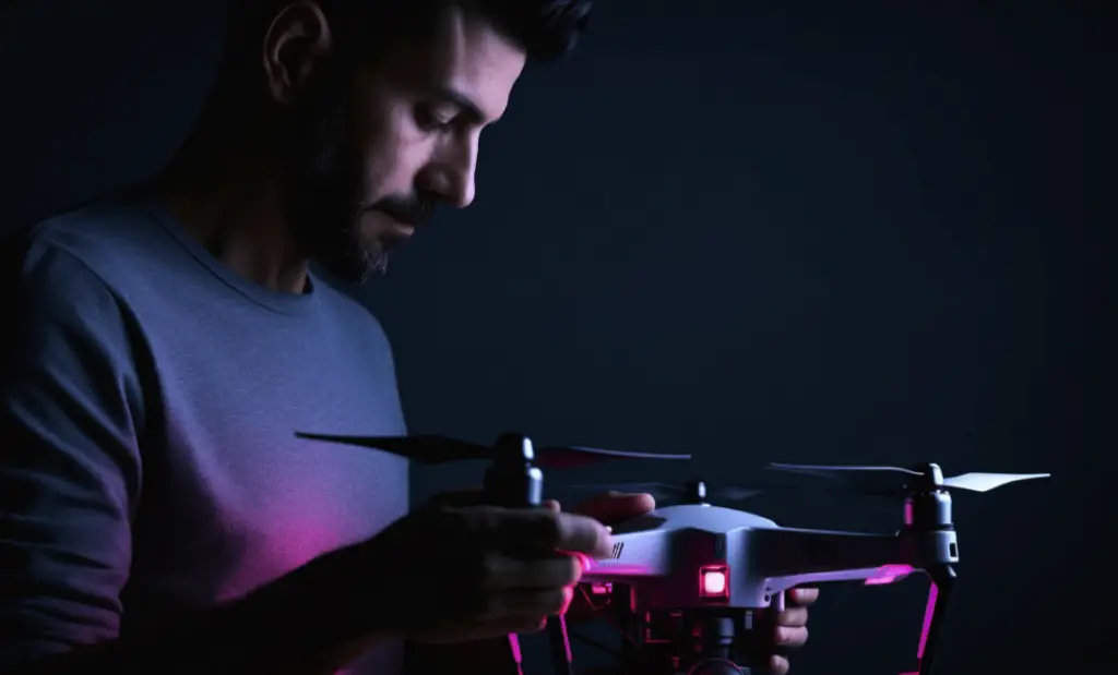 man holding a drone before flying it
