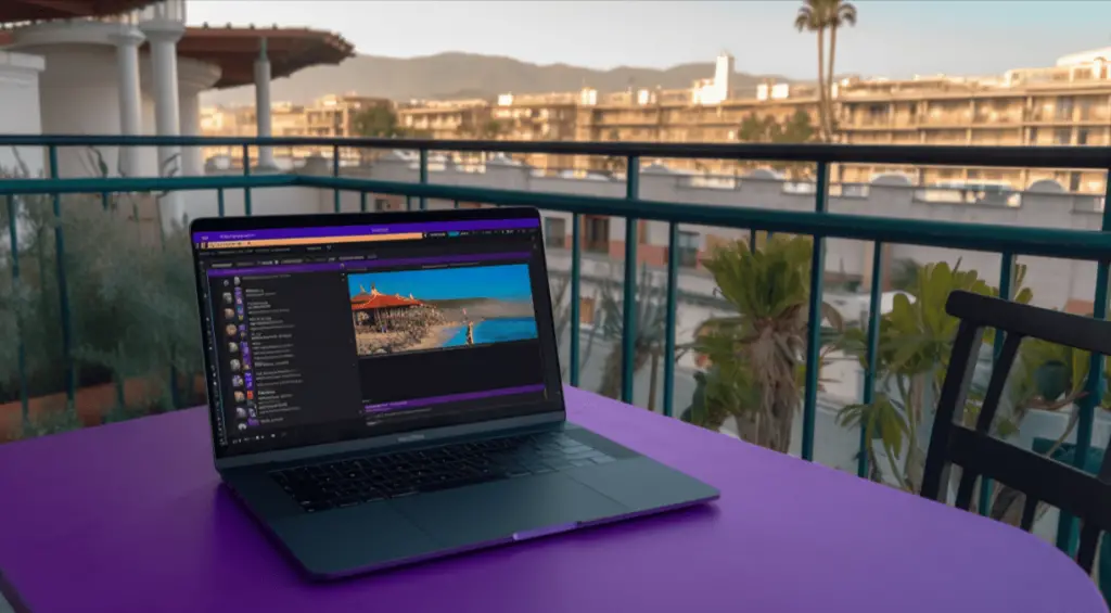 working from a laptop on a terrace in Spain