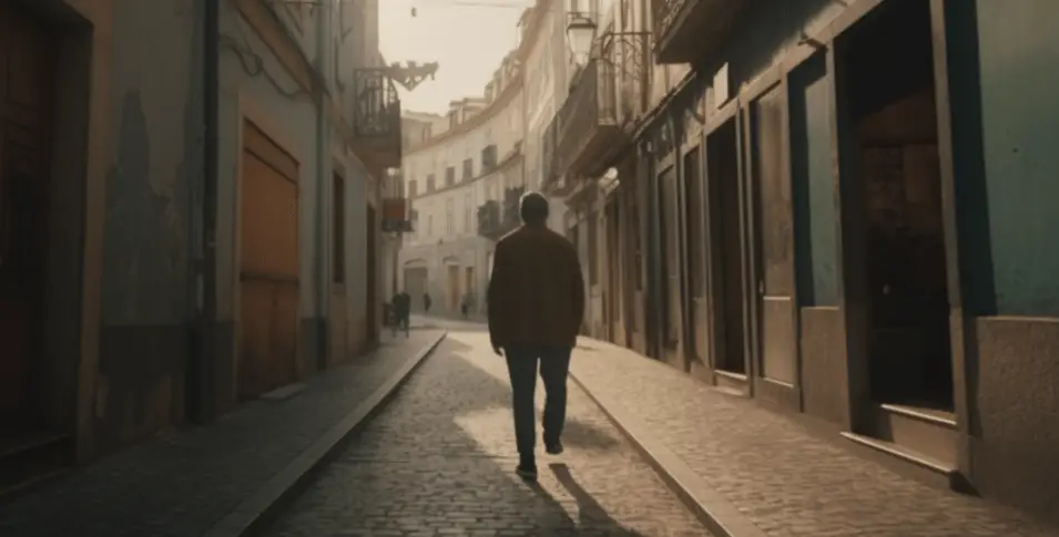 Man walking through Lisbon streets