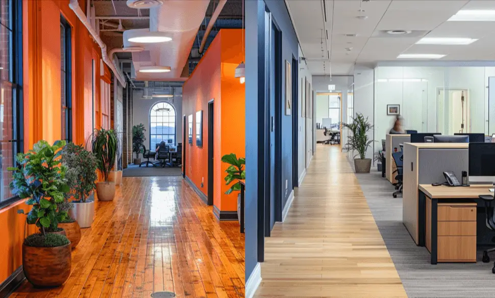 Comparison of two different types of office spaces